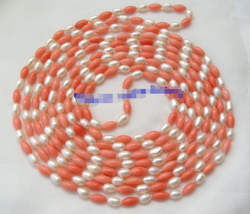 

>@@@@@ A> stunning long 100" 10mm baroque pink natural coral white pearl necklace d18 a -Top quality free shipping