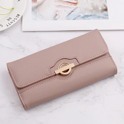 gray pink Новинка, Однотонный женский длинный кошелек с тремя сложениями, много отделений, женские кошельки, Дамские кошельки, держатель для карт, монета, карман для мобильного телефона, клатч - Цвет: gray pink