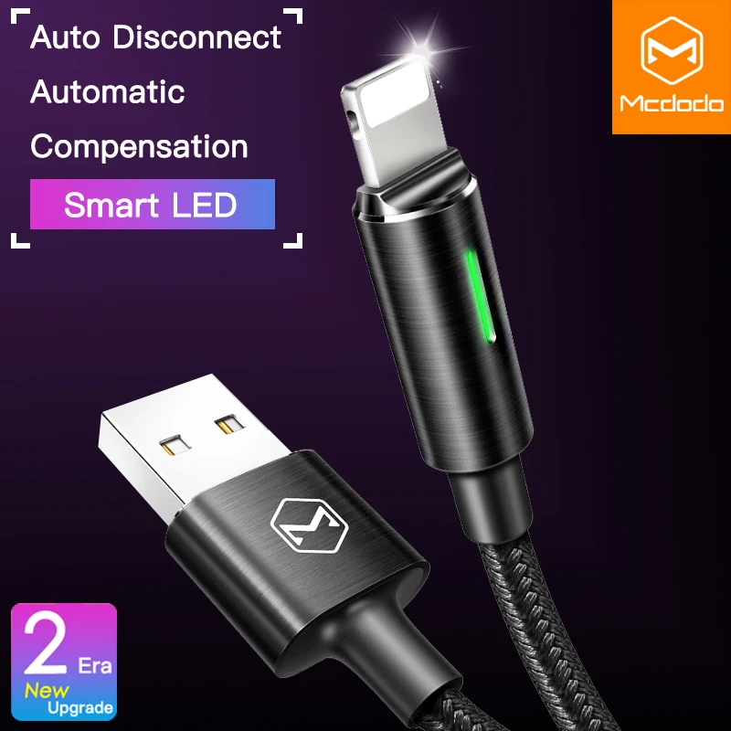 

Mcdodo USB Cable 2A for iPhone lightning XS Max XR 8 7 6 6s Plus Cord Fast Charging Data Cable Auto disconnect LED Charger Wire