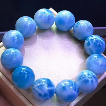 

20mm Certificate Natural Larimar Stone Bracelet Big Round Beads Women Men Party Gift Powerful Stretch Crystal Bracelet AAAAA