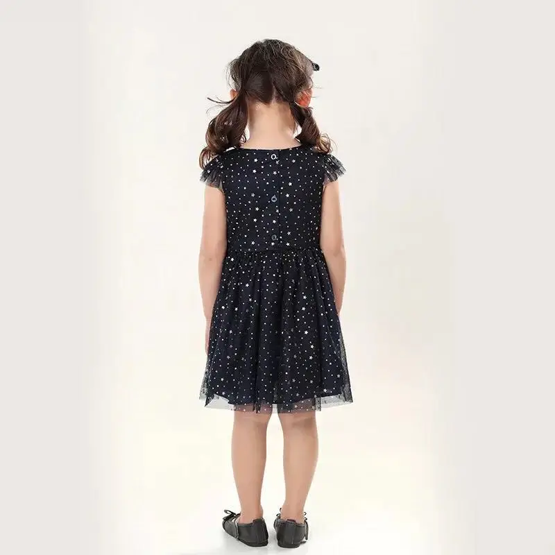 R& Z/Детское платье Новинка года; летнее платье с короткими рукавами для девочек Сетчатое платье с хлопковой подкладкой и принтом со звездами