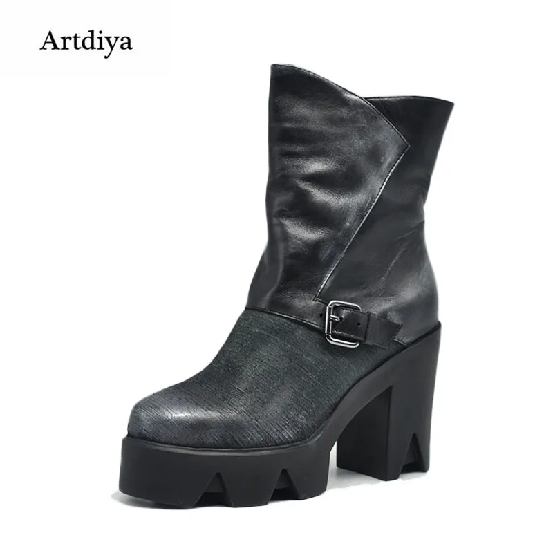 Artdiya / Artmu Original Retro Genuine Leather Boots Platform High Heels Boots Temperament Handmade Women's Boots Y32091-6 цена Artdiya / Artmu Original Retro Genuine Leather Boots Platform High Heels Boots Temperament Handmade Women's Boots Y32091-6 цены онлайн