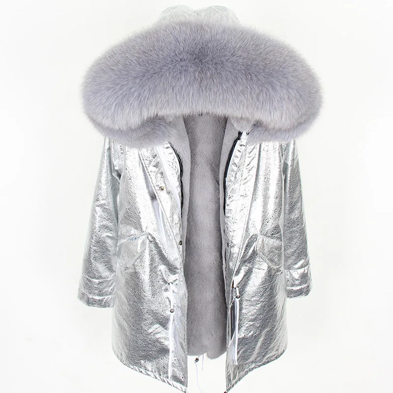Натуральный Лисий мех воротник женская шуба куртка утолщенная подкладка Parker зимняя хлопковая одежда - Цвет: 27