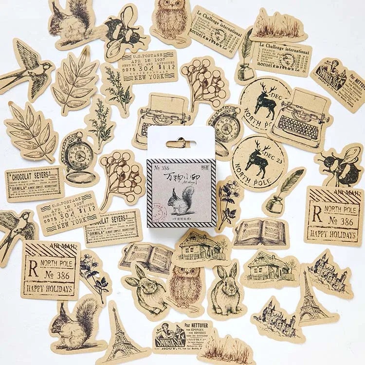 

46pcs/lot Animal Stickers Vintage Diary Kawaii Cute Sticker Squirrel Owl Plant Journal Decor Scrapbooking sticker for Kids girls