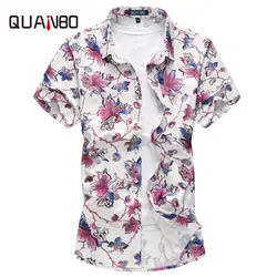 M-7XL плюс размеры для мужчин's рубашки для мальчиков QUANBO брендовая одежда 2018 Новое поступление летние шорты рукавом рубашка с цветочным