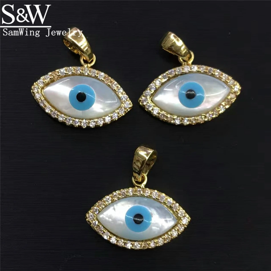 

10pcs Fashion Pendant Mother of Pearl Turkey Eye Pendant Mop Charm Jewelry