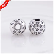 Diy adapta a pandora charms pulsera de cuentas de plata para las mujeres la joyería del encanto del clip con estrella de ley 925 de plata del grano kt041-n