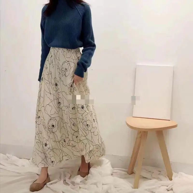 

2019 Spring New Arrival All Match Vintage Skirt Floral Faldas Largas Elegantes Irregular Skirt 4 Colors Available Free Shipping