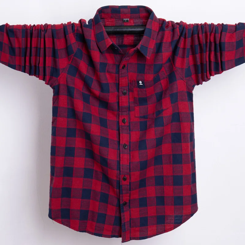 Мужская рубашка в клетку осенняя блузка из искусственного хлопка размеры до 6XL 7XL