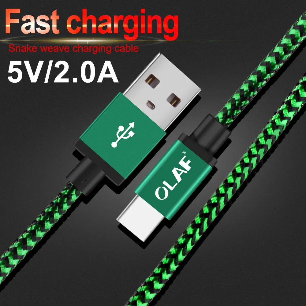 أولاف 1 M/2 M/3 M USB نوع C الهاتف المحمول الكابلات النايلون الأفعى نسج البيانات الحبل ل نوع-C كابلات سريع كابل شحن لهواتف سامسونج هواوي سلك
