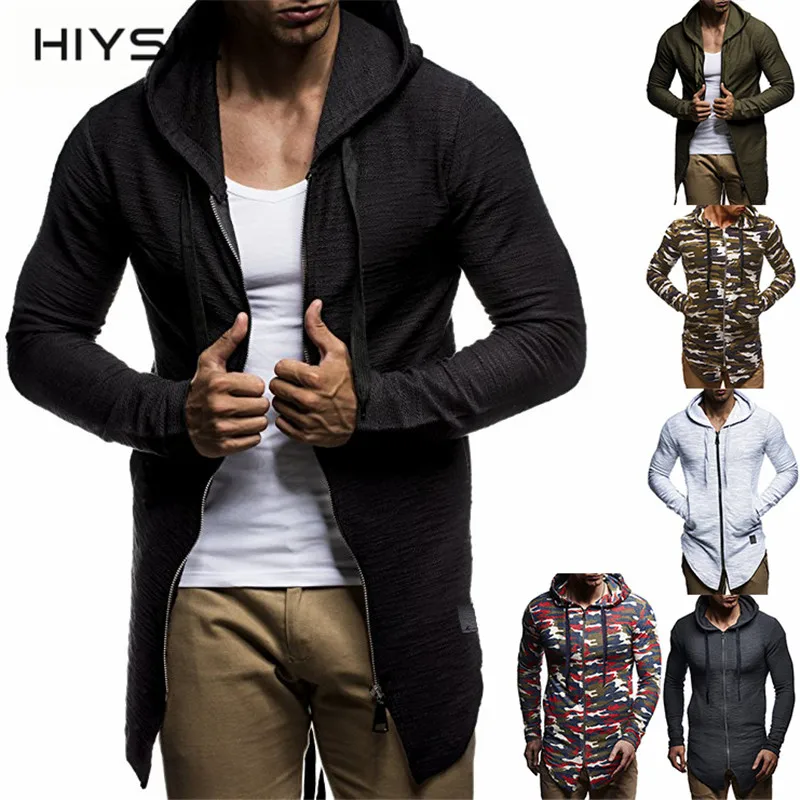 

HIYSIZ Fashion Trend European Code Streetwear New Autumn and Winter Striped Split Zipper Design Casual Long Hooded Hoodie ST464