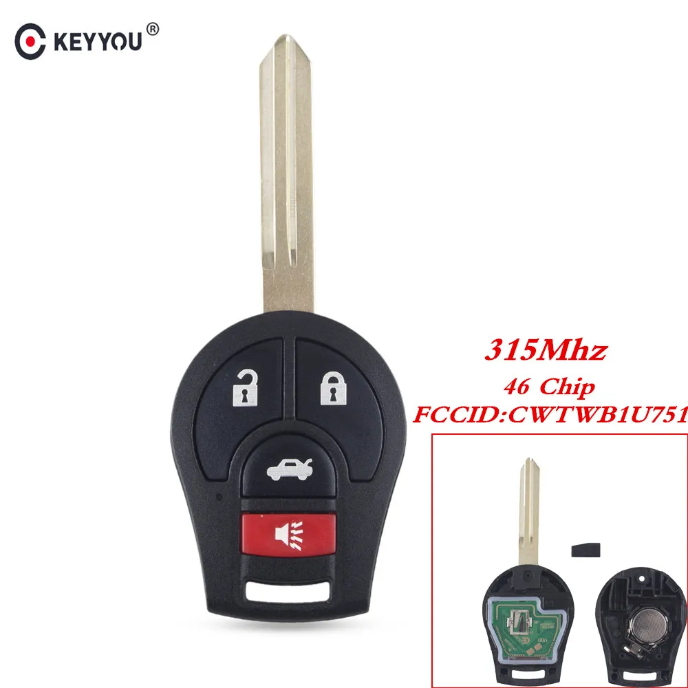 KEYYOU для Nissan Key Qashqai солнечное сильфи Tiida X-Trail Rogue 2008- 315 МГц CWTWB1U751 ID46 чип дистанционного ключа Fob 4 кнопки