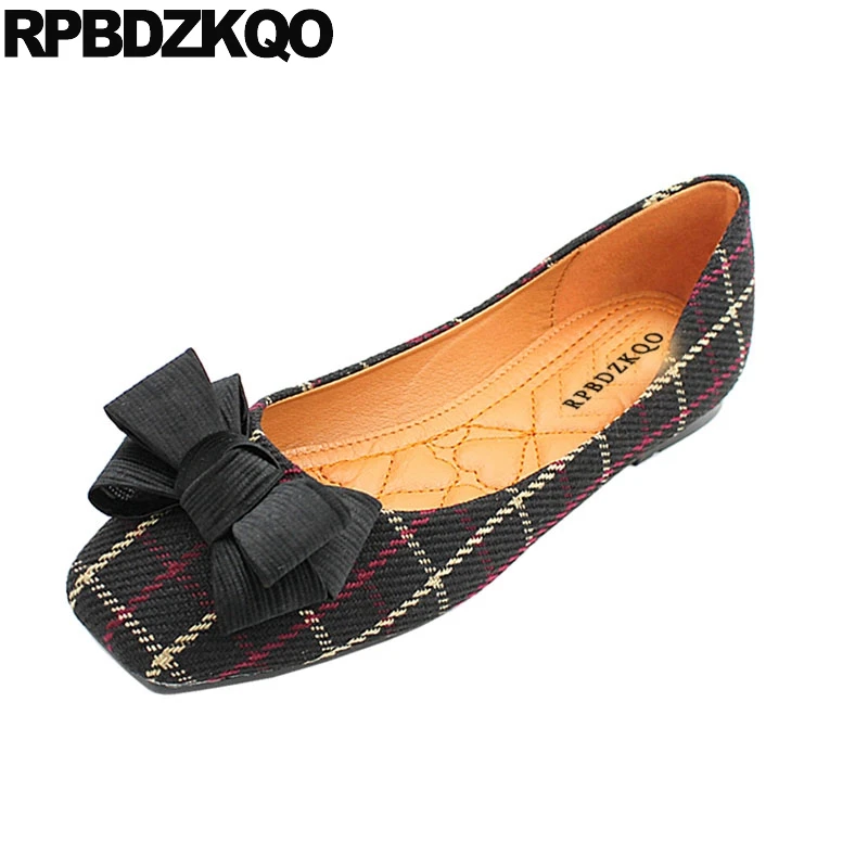 Glissement Mignon Avec Chinois Dames Arc Pas Taille Peu Plus Plaid La noir Femmes Cher Sur Chaussures Bout Bowtie Noir Grand Appartements Apricot Respirant Carré AvwTwn78q