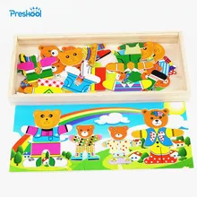 Монтессори Детские игрушки Дерево 4 платье с изображением медведей изменение соответствия головоломки обучения образовательные дошкольного обучения Brinquedos Juguets