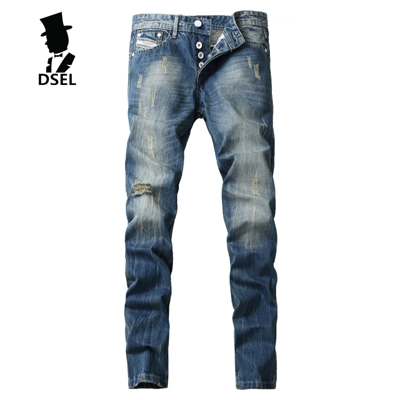 

Fashion Blue Jeans Men Dsel Brand Jeans With Logo Slim Fit Denim Mens Jeans Ripped Pants High Quality White Button Jeans C982