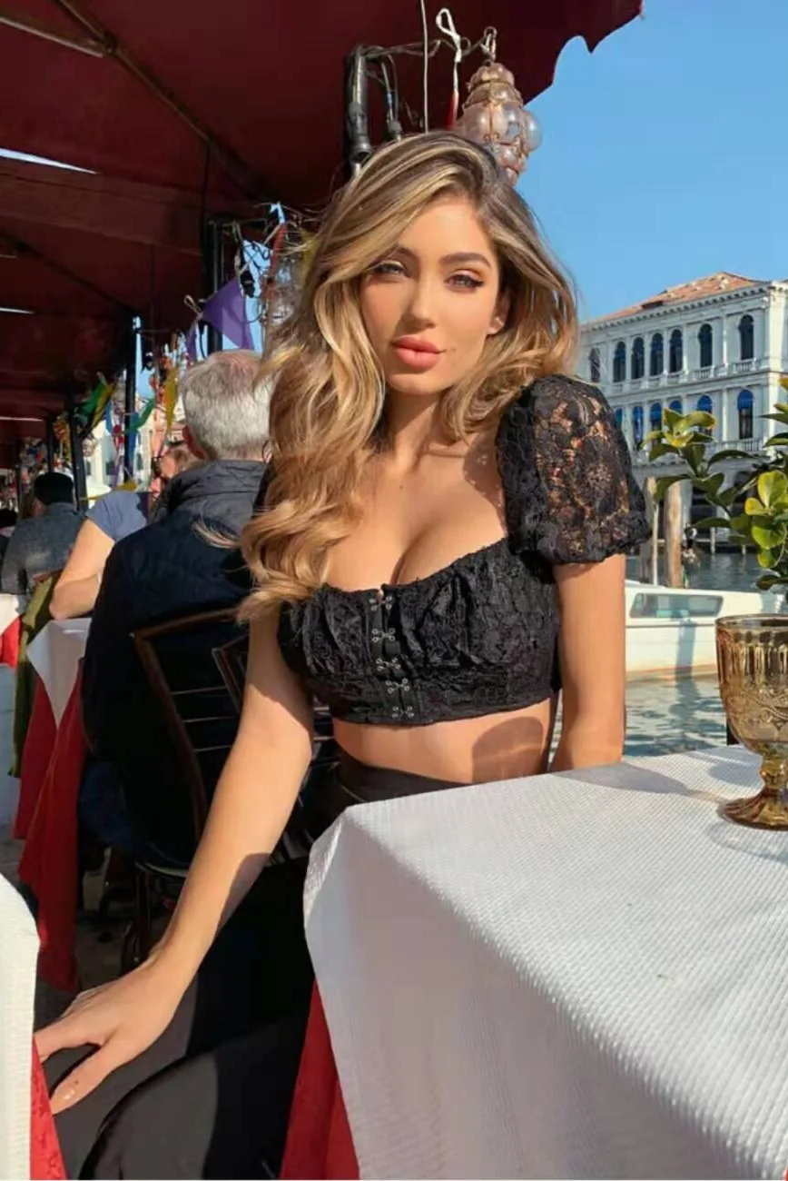 

Hot Sale Sexy Black Lace Rayon Bandage Top 2019 Celebrity Designer Fashion Top