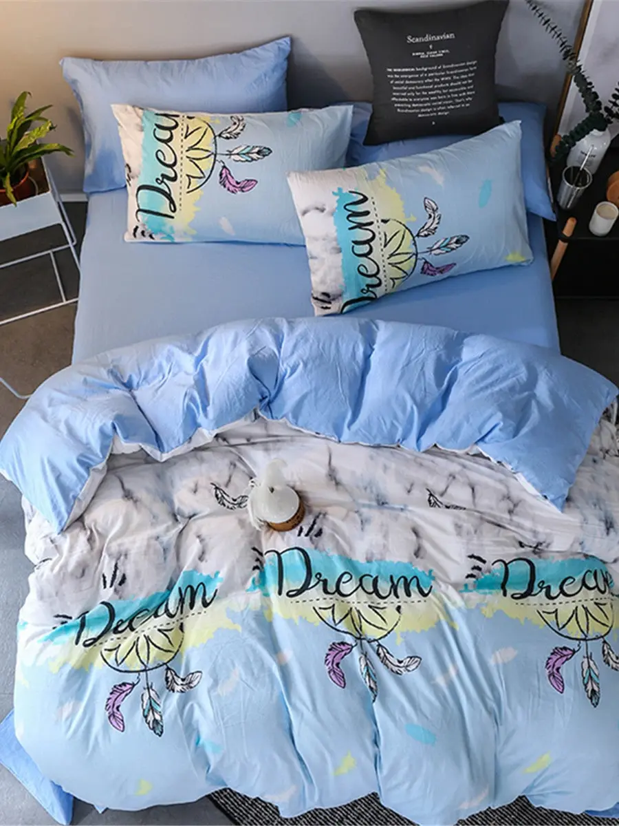

4Pcs Bedclothes Set Modern Cartoon Washable Supple Home Bedding Set