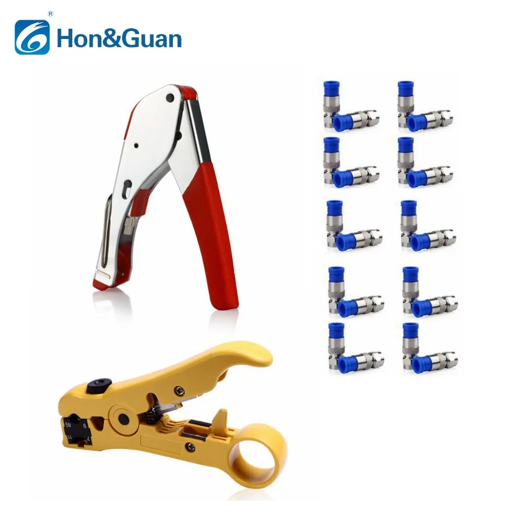 

1Set Network Tool with 1pc Compression Crimp +20pcs RG6 Connectors +1pc Cable Cutter Tool Wire Stripper Stripping Tool