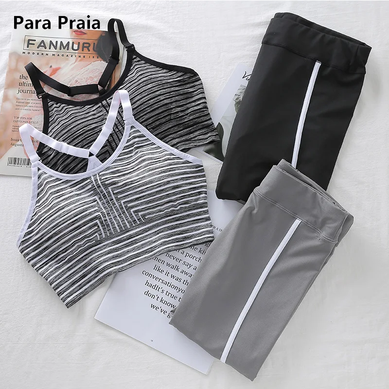 

2019 Two Pieces Women Fitness Yoga Set Bra Cropped Tops & Trousers Sport Set Gym Clothes Sport Wear Training Suit Workout Yoga