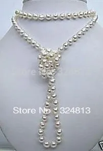 

8mm Superb natural white salt water Shell Pearl necklace 52 inchs #916