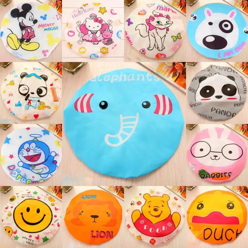 

New Bathroom Accessories Waterproof Shower Hat Elastic Band Hat Bath Hat Cute Cartoon Rabbit Elepant Lion Duck Panda Shower Hats