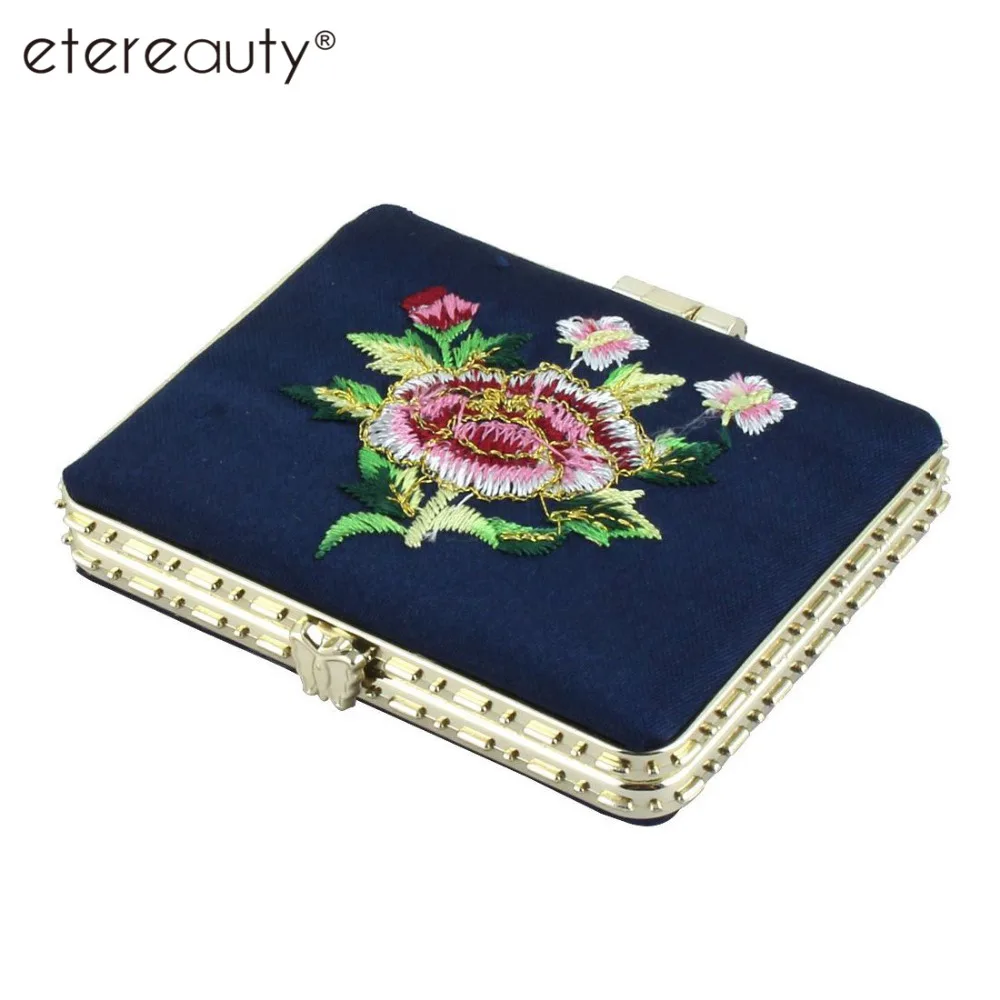 

1pc Portable Rectangle Flower Embroidery Chinese Style Pocket Mirror Makeup Mirrors (Random Color)