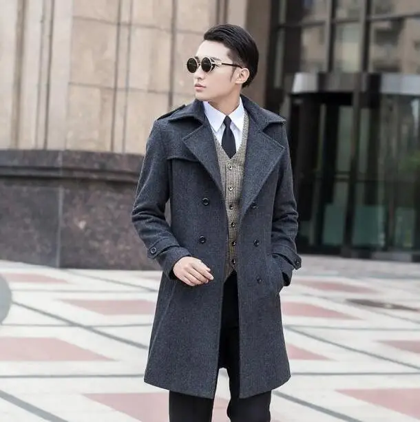 Серый осеннее коммерческое шерстяное пальто для мужчин приталенное Мужское полупальто шерстяное модное красивое пальто кашемир плюс размер S-8XL 9XL
