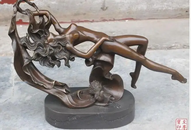 

Copper Crafts Brass decoration Fine 17" Western ART sculpture Bronze half lie down beauty woman & bird beauty wedding