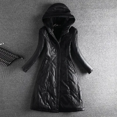 Осенне-зимние толстые бархатные Куртки из искусственной кожи на молнии с натуральным мехом женские тонкие пальто средней длины с капюшоном OL с длинным рукавом - Цвет: 3. No Fur Collar