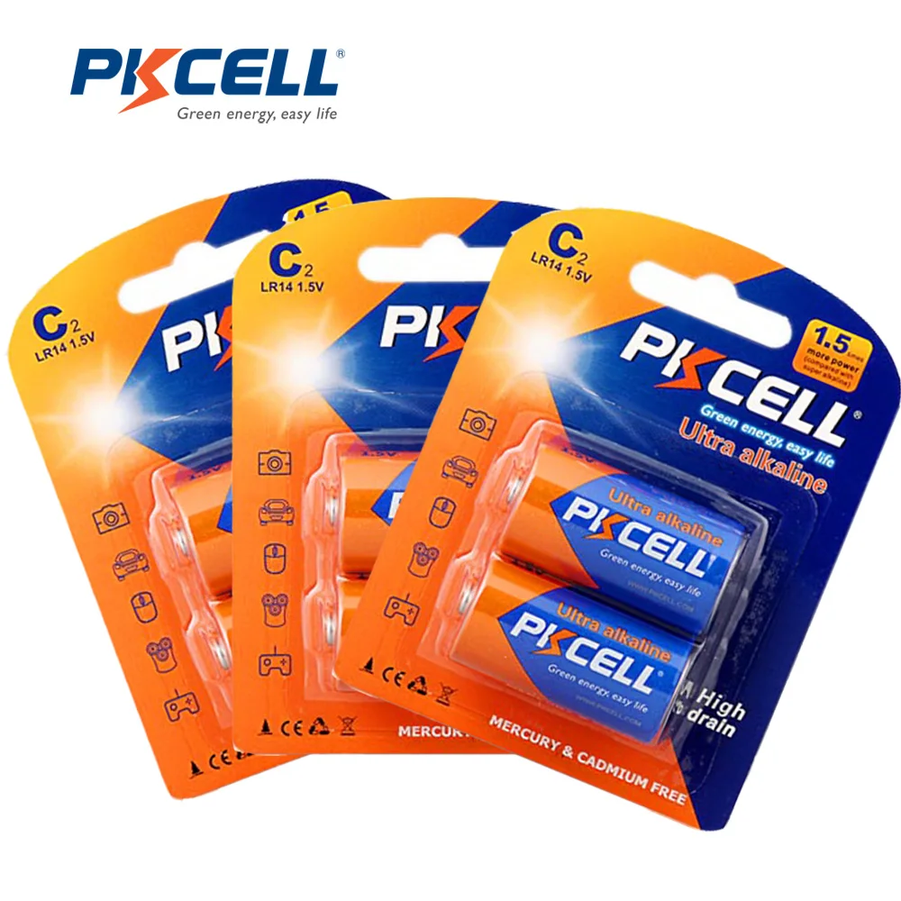 6 шт./3 карты PKCELL C LR14 батарея AM2 CMN1400 E93 супер щелочные батареи 1,5 В для детектора дыма светодиодный беспроводной электробритвы