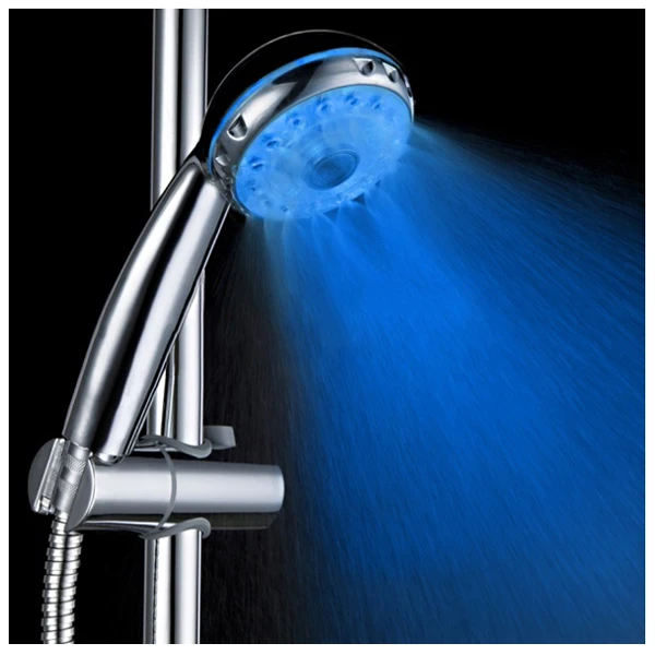 

Adjustable 3 Mode 3-Color LED Shower Head Temperature Sensor RGB Bath Sprinkler, Silver