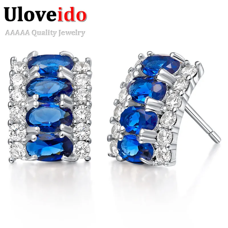 Buy Uloveido Square Stud Rhinestone Earrings Silver