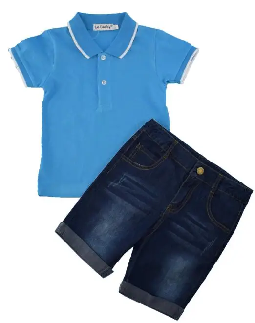 

Ladouby boys Outfit Clothes Clothing polo shirts + Denim shorts 2 Pcs set 3-8Y