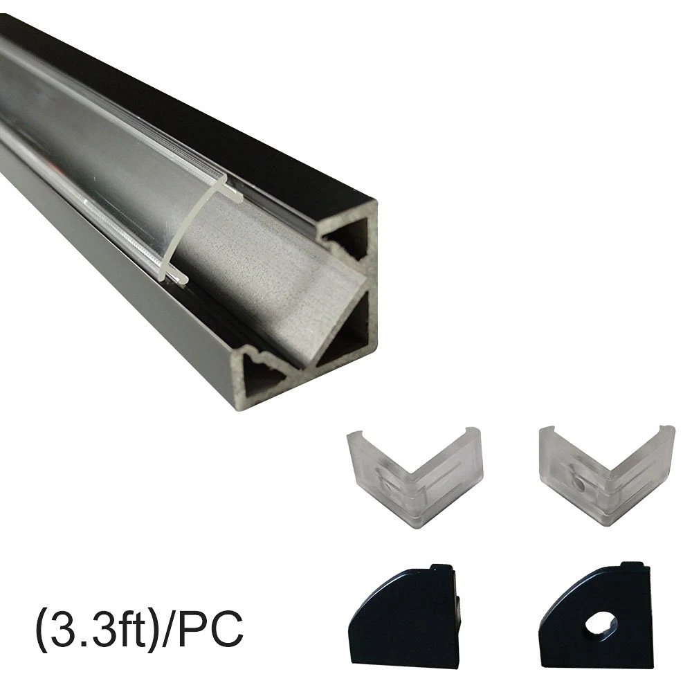 

UnvarySam Black LED Aluminum Channel 12mm Width V Type Corner Mount with Clear Cover for LED Strips aluminium angle bar light