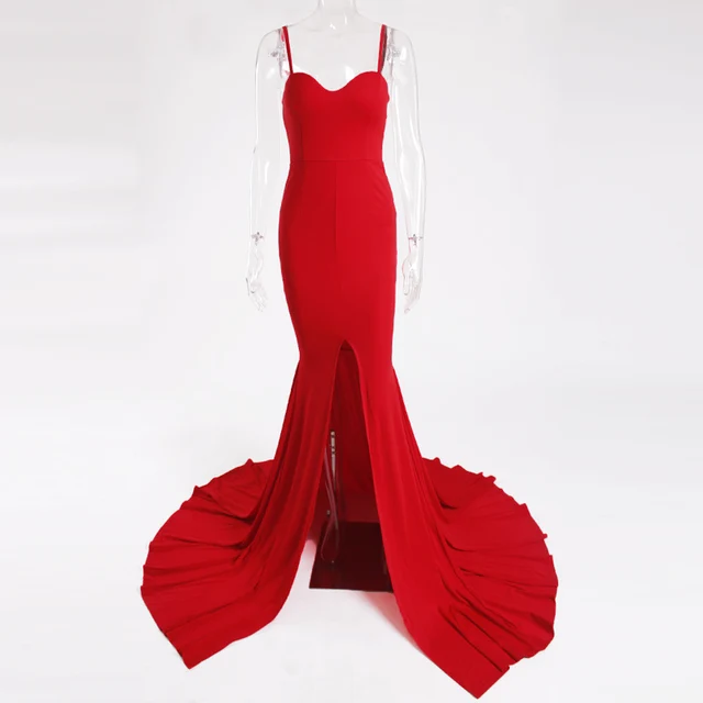 red strapless dress long