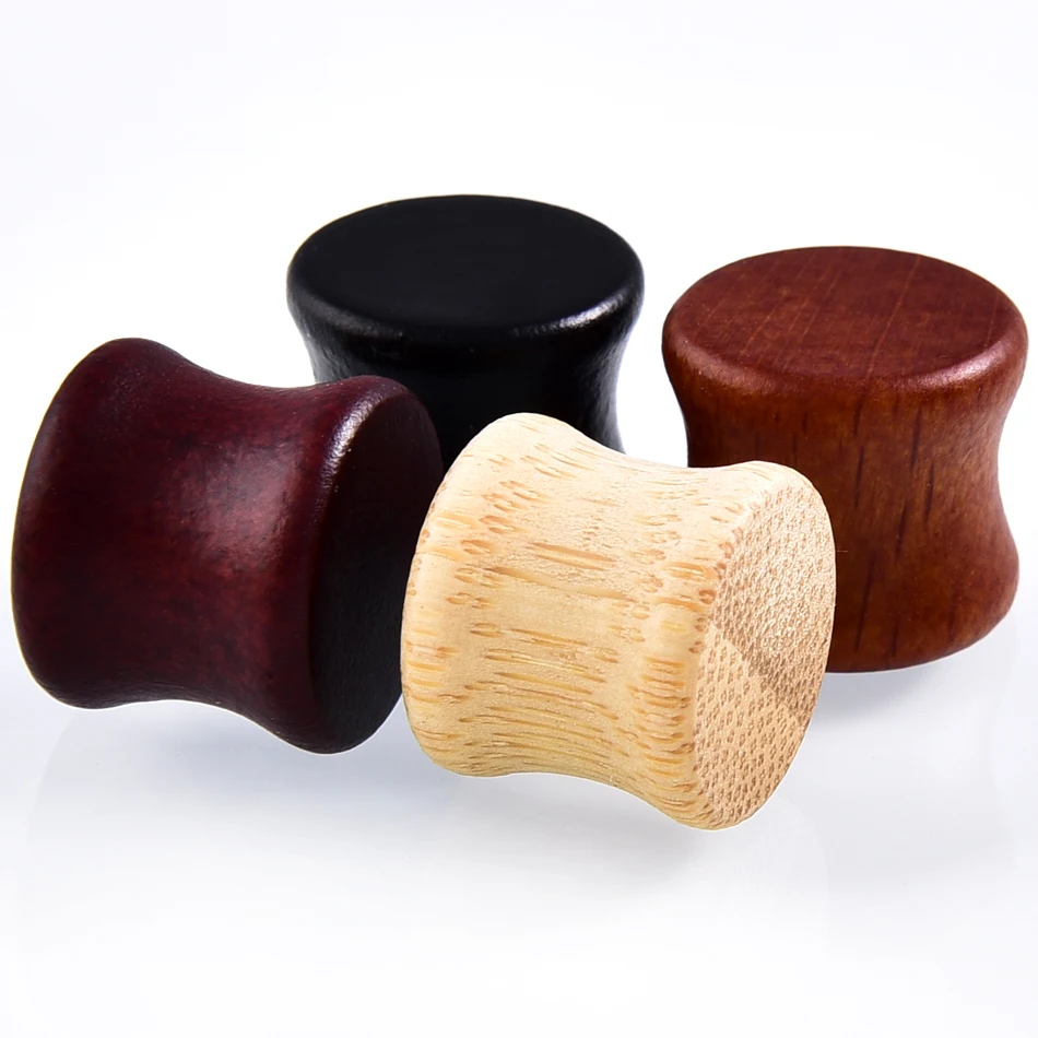 מוצר 2pcs Wood Plugs and Tunnels Ear Expander Plug Natural Wooden