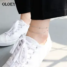 OLOEY, двухслойный браслет на лодыжку с бусинами, серебро 925, хорошее ювелирное изделие для женщин, трендовая цепочка в виде змеи и звеньев, ножные браслеты, Прямая поставка YMA003