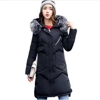 

2018 New Thicken Warm Women Cotton Coat Fashion Big Fur Collar Hooded Long Female Outwear Slim Thin Plus Size Winter Parkas