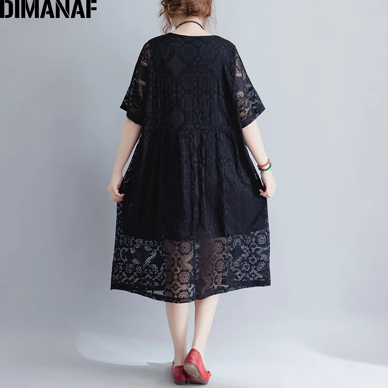 DIMANAF Women Dress Summer Plus Size 2018 New Female Elegant Lace Vestidos Loose Oversized Hollow Out Sexy Lady Dresses Clothing