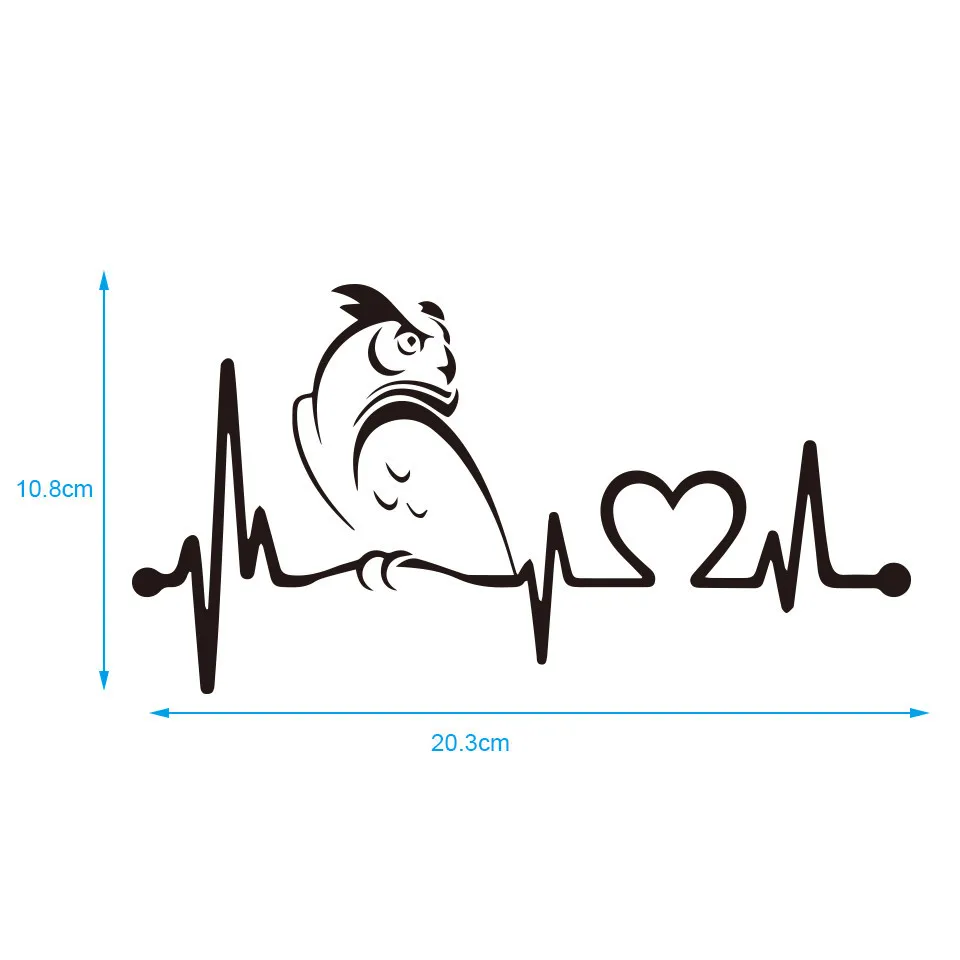 Cunymagos 20.3cm10.8cm Owl Heartbeat Lifeline Car Sticker Car-Styling Motorcycle Decal  (1)