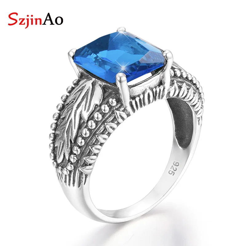 

SzjinAo Handmade Square Solid 925 Sterling Silver Rings for Women November Birthstone Crystal Topaz Ring Fashion Fine Jewelry