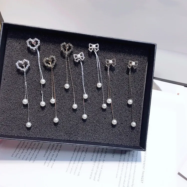 full cz heart bow tassel earring 925 silver post Hypoallergenic fadeless fashion jewelry stud earrings for women girl gift