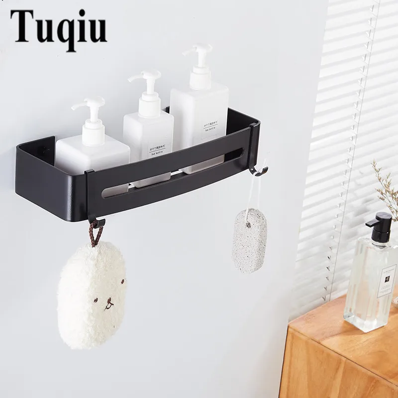 Online Estante de baño estante de ducha de baño soporte de champú de baño estante de esquina de baño montado en la pared soporte de almacenamiento de cocina de aluminio negro