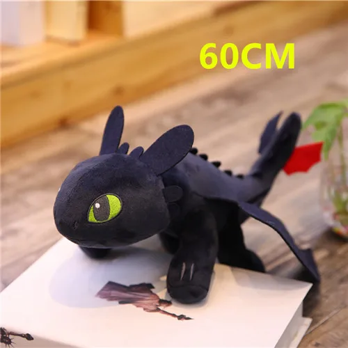 60cm Giant How To Train Your Dragon 3 Plush Toy Toothless Light Fury/Night Fury Stuffed Plush Doll Gift for Kids Birthday - Цвет: 60cm black