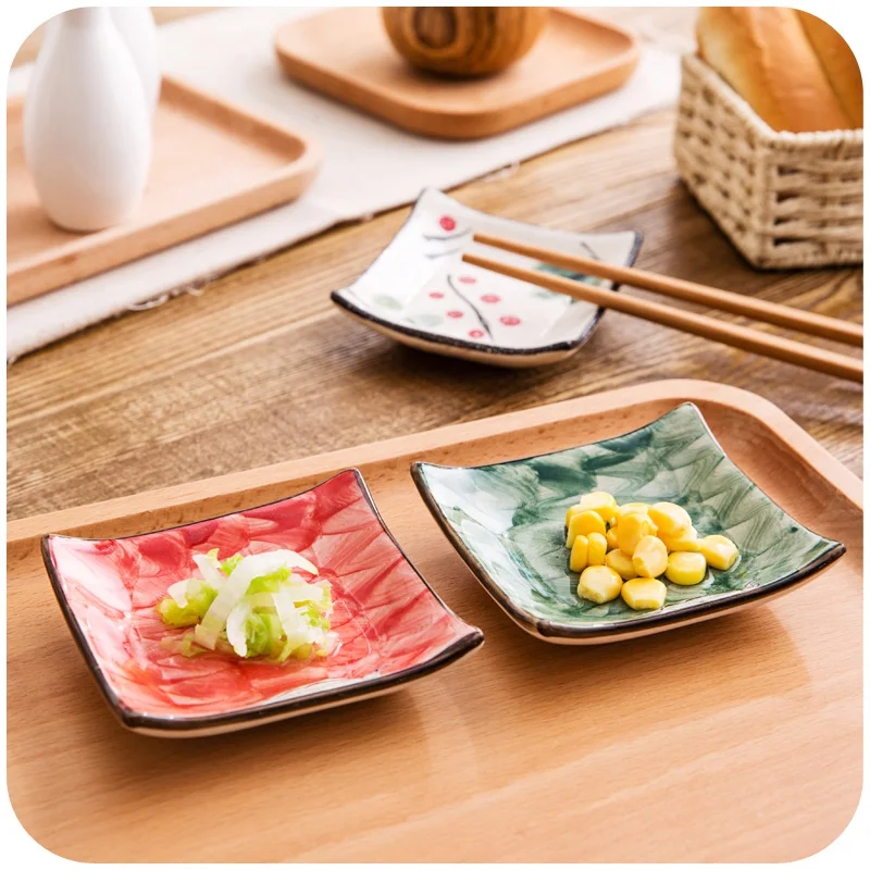 4 шт керамическое маленькое соусное блюдо в японском стиле, цветной дизайн, классическое соевое блюдо для суши, васаби, соус для продажи