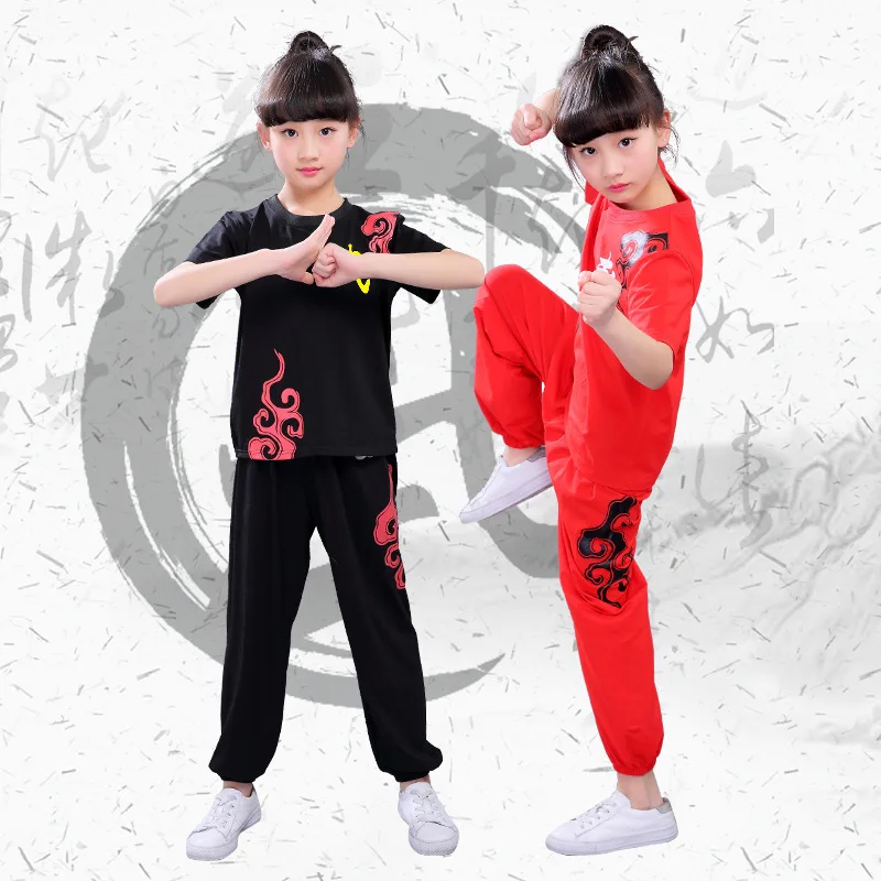Детская Китайская традиционная одежда Wushu с коротким рукавом униформа для боевых