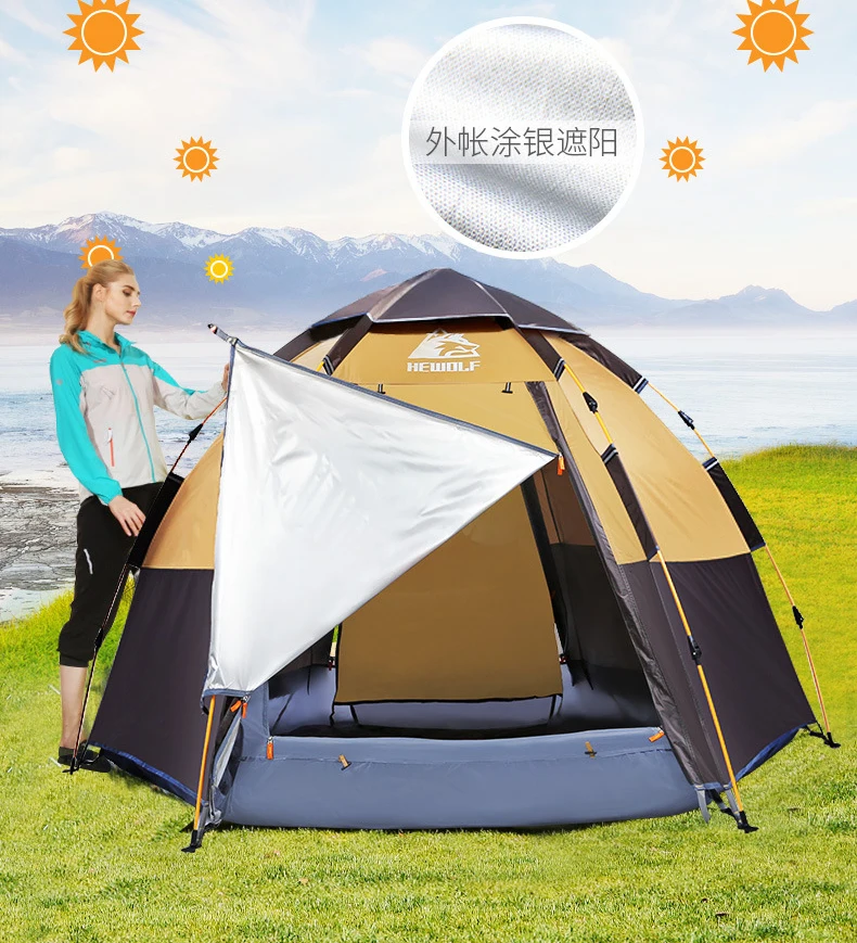 Quick Automatic Open Tent 3-4 Person Double Layer Large Camping Family For Outdoor Recreation Party Tents Awning Beach Tent