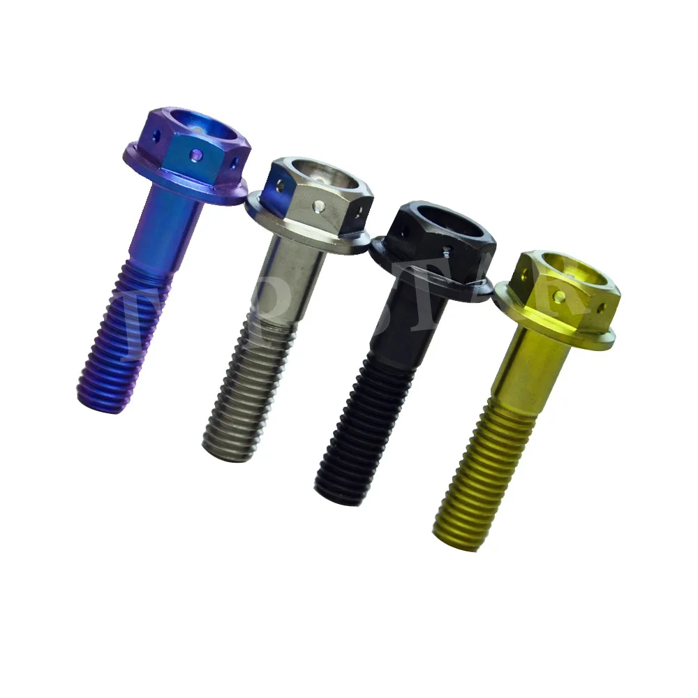 

10 PCS Grade5 Titanium Hex Flange Bolts M8 x (1.25mm) x 35mm with drilled holes Ti-6AL 4 Color