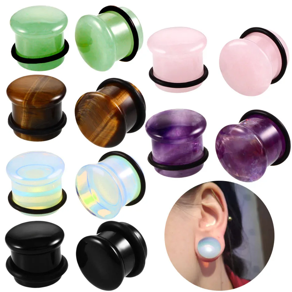 6 16mm Natural Stone Ear Plug Piercing Flesh Ear Stretchers Plugs and
