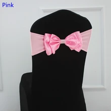 Розовый цвет, пояс для стула, атласный пояс для стула, спандекс, лайкра, галстук-бабочка, подходит для всех стульев, Свадебные вечерние украшения для банкета